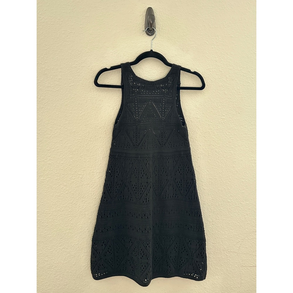 Zara Knit Mini Dress Small Black Crochet Pointelle Scoop Back Sleeveless Boho